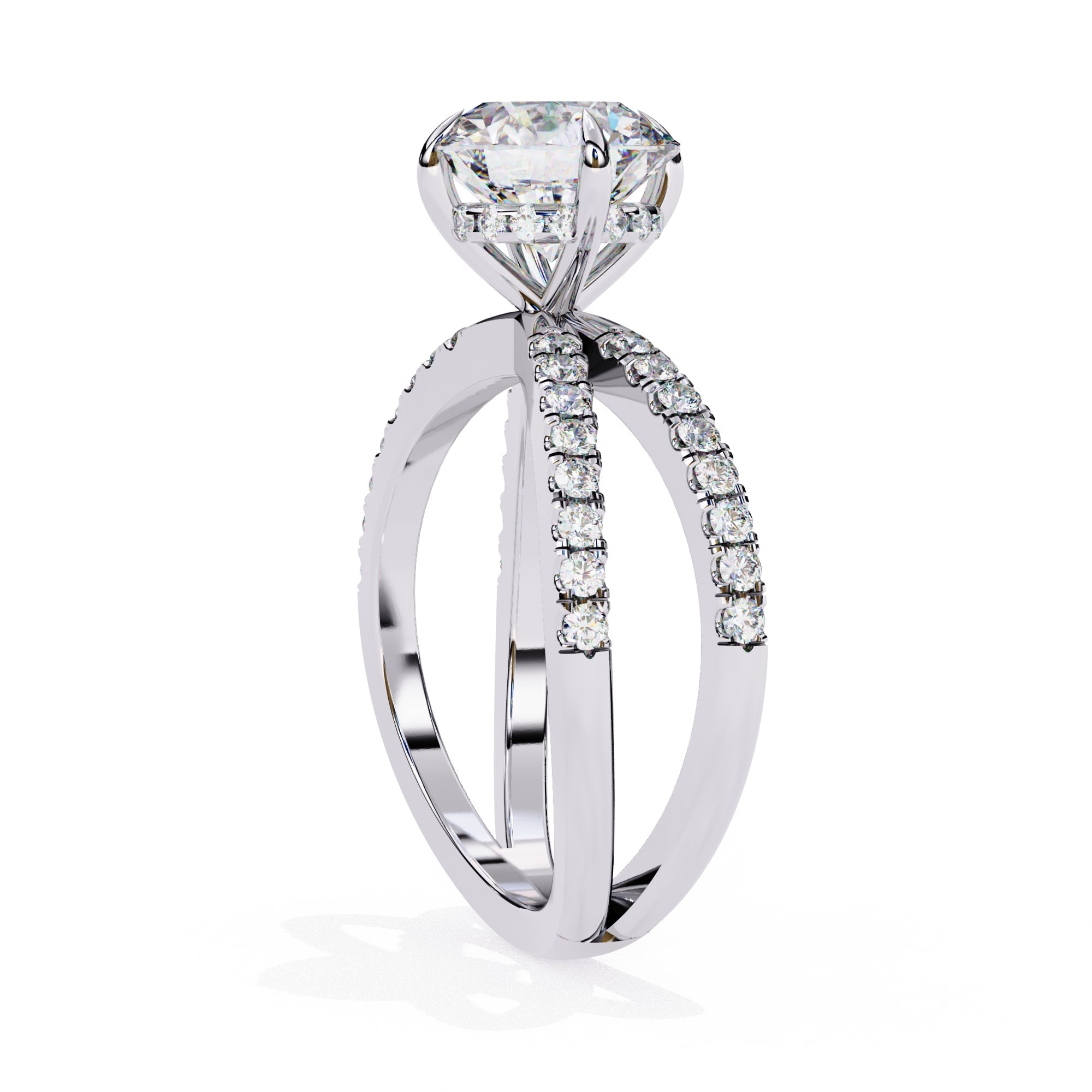 Radiant Central Stone Diamond Ring with Shimmering Side Accents