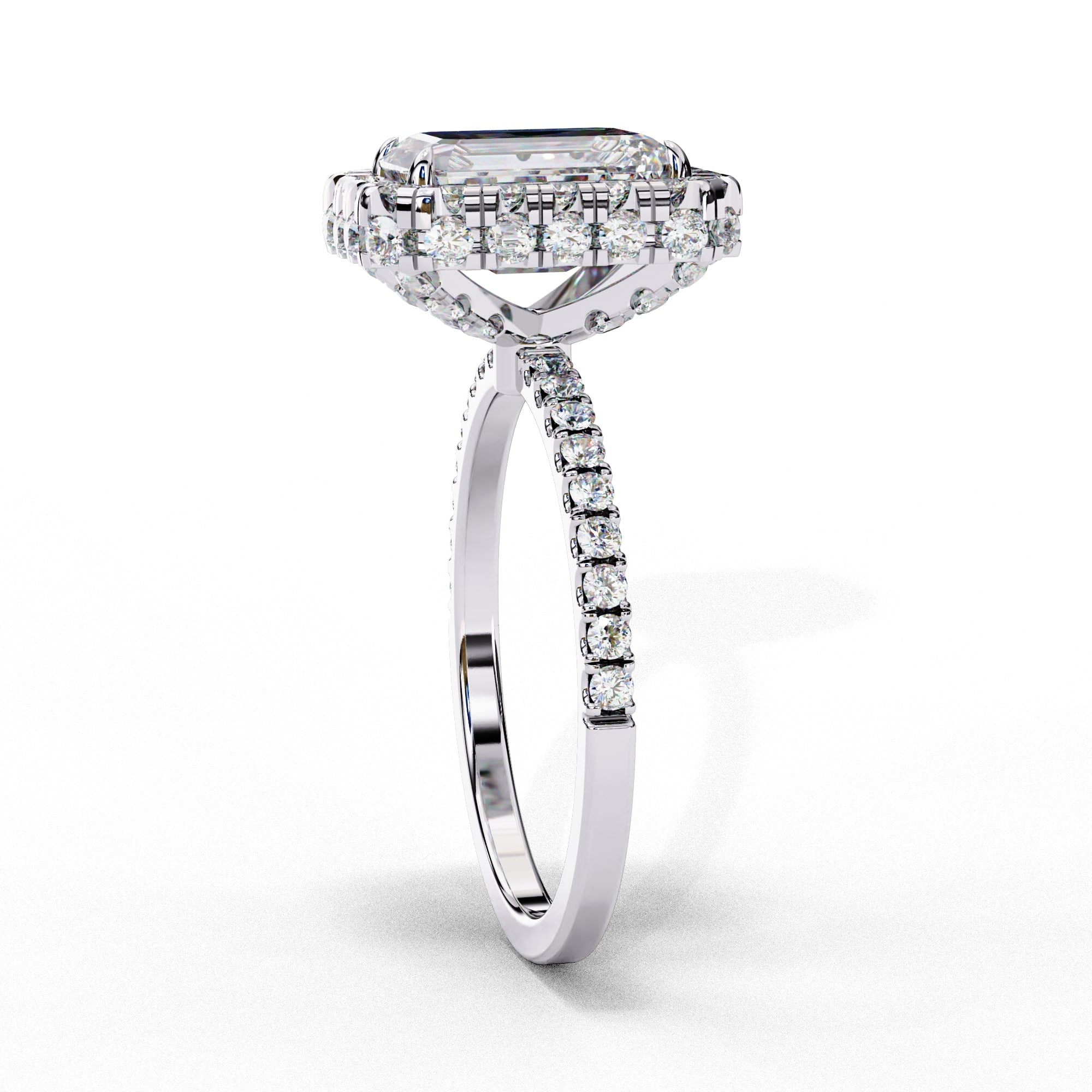 Radiant Central Stone Diamond Ring with Shimmering Side Accents