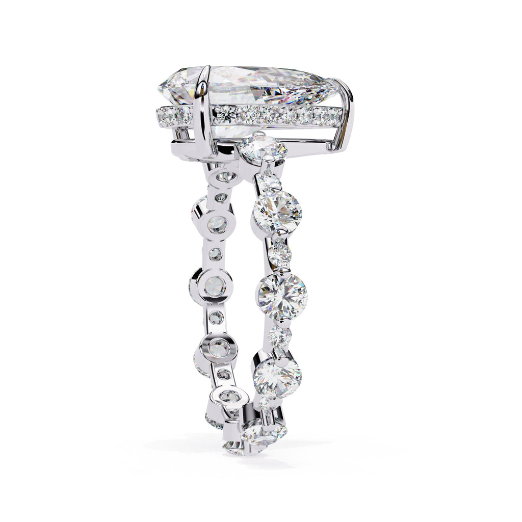 Radiant Central Stone Diamond Ring with Shimmering Side Accents