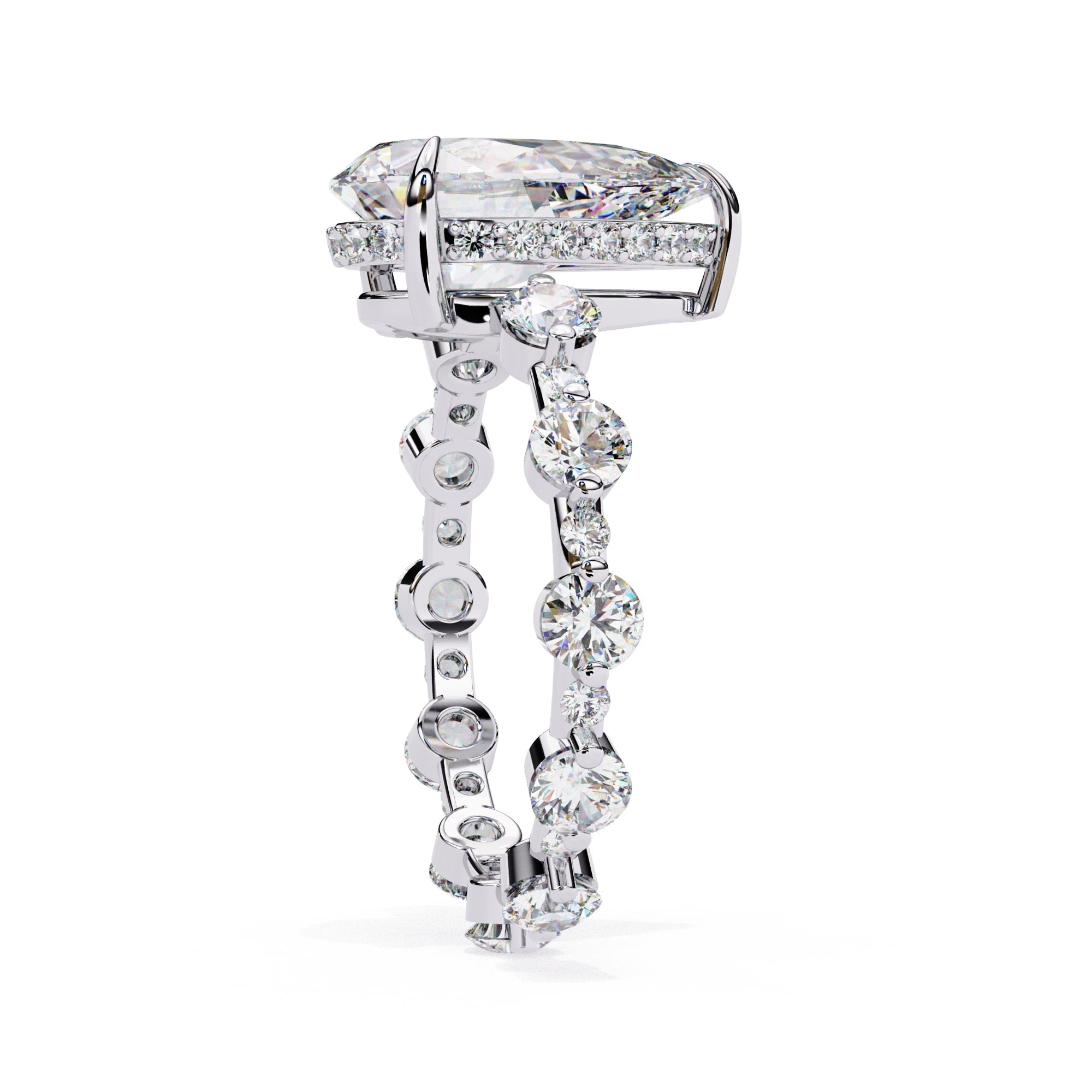 Radiant Central Stone Diamond Ring with Shimmering Side Accents