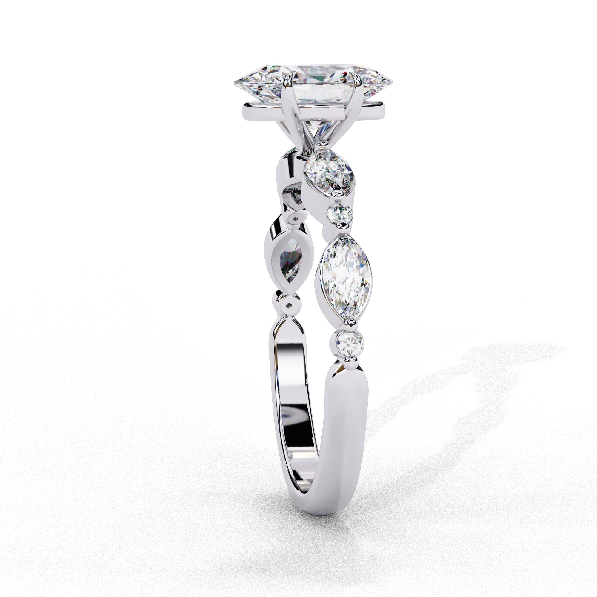 Radiant Central Stone Diamond Ring with Shimmering Side Accents