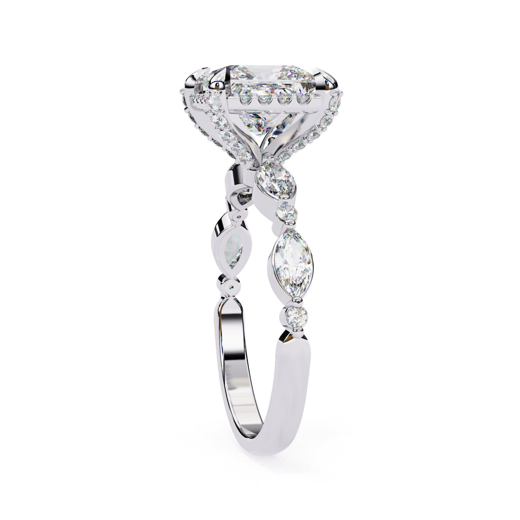 Radiant Central Stone Diamond Ring with Shimmering Side Accents