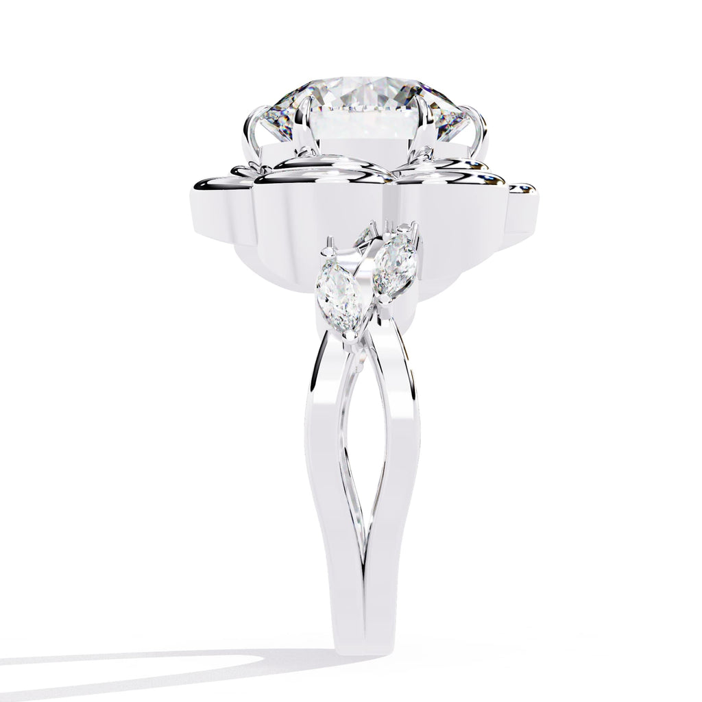 Radiant Central Stone Diamond Ring with Shimmering Side Accents