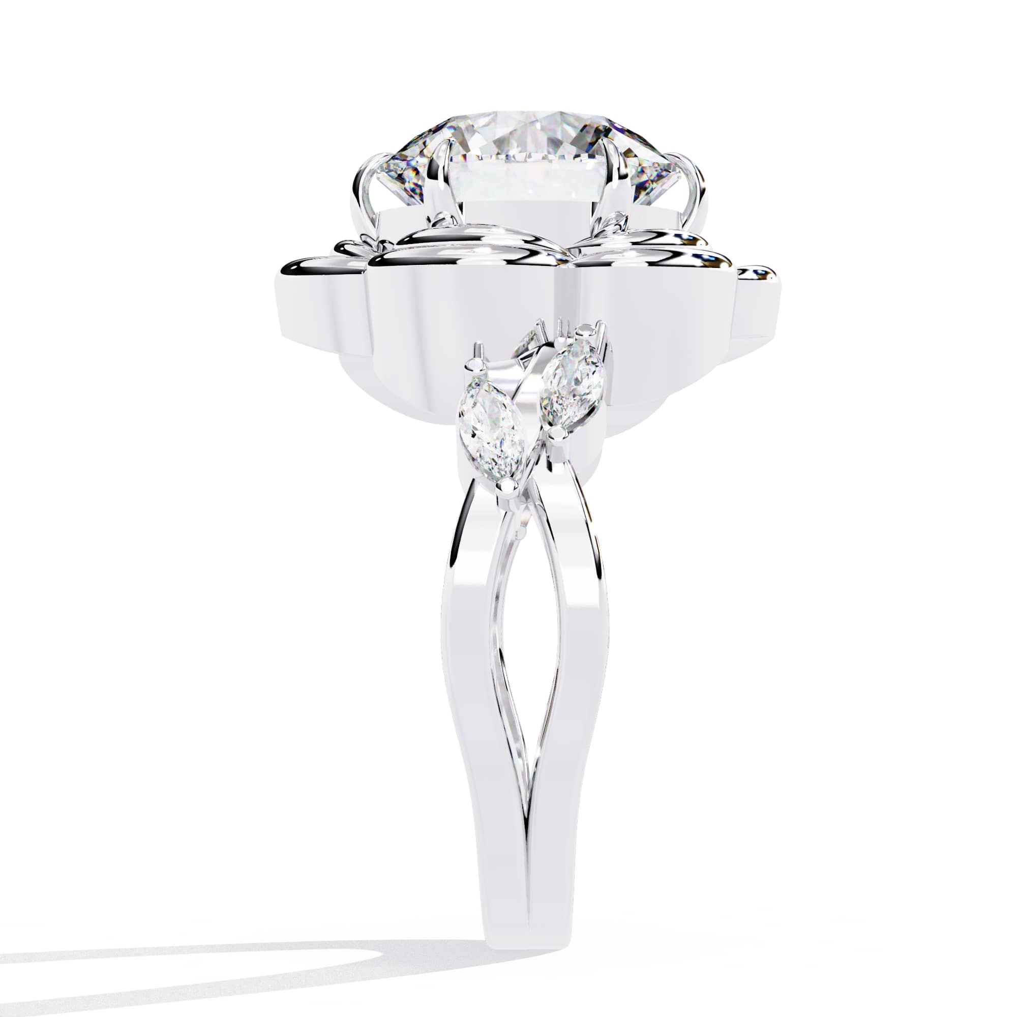 Radiant Central Stone Diamond Ring with Shimmering Side Accents