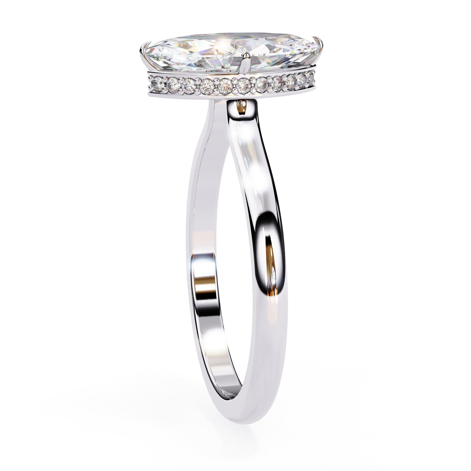 Radiant Central Stone Diamond Ring with Shimmering Side Accents