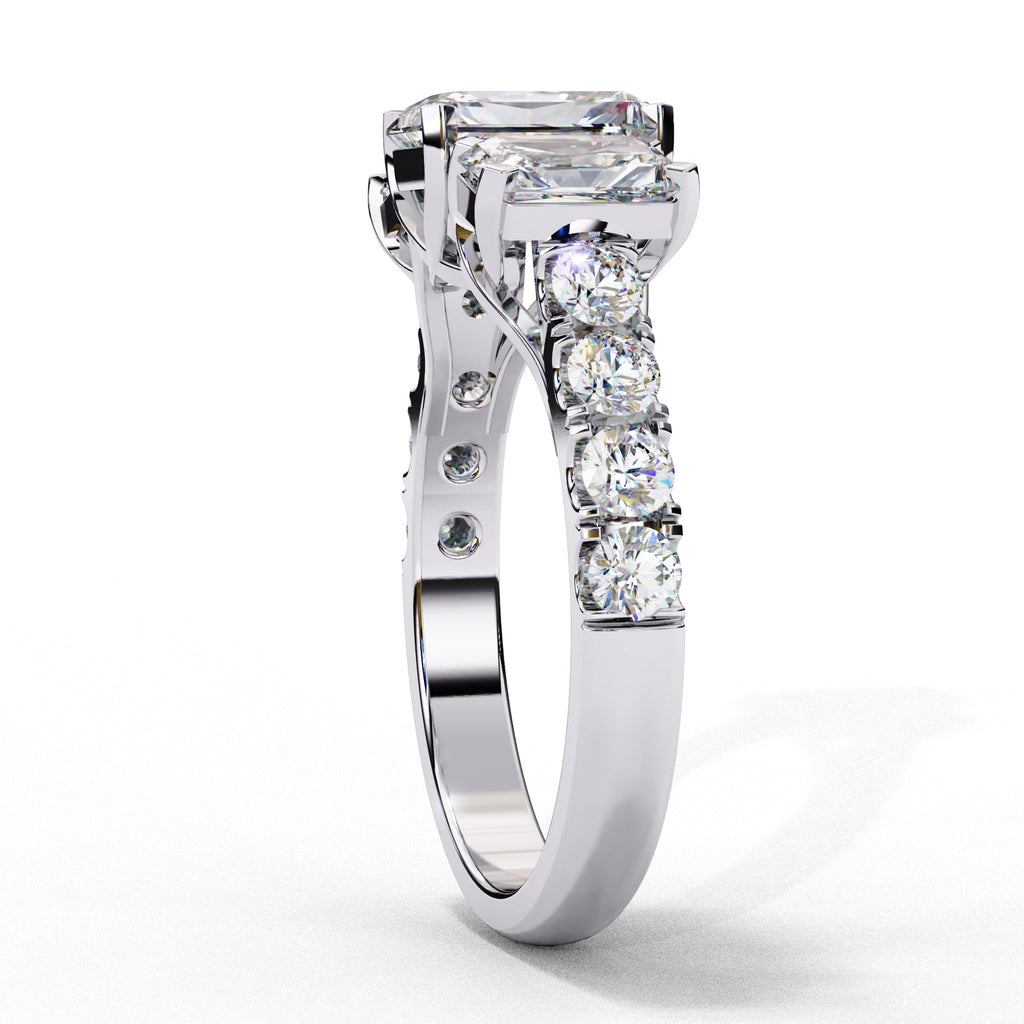 Radiant Multi-Stone Diamond Ring with Brilliant Side Accents