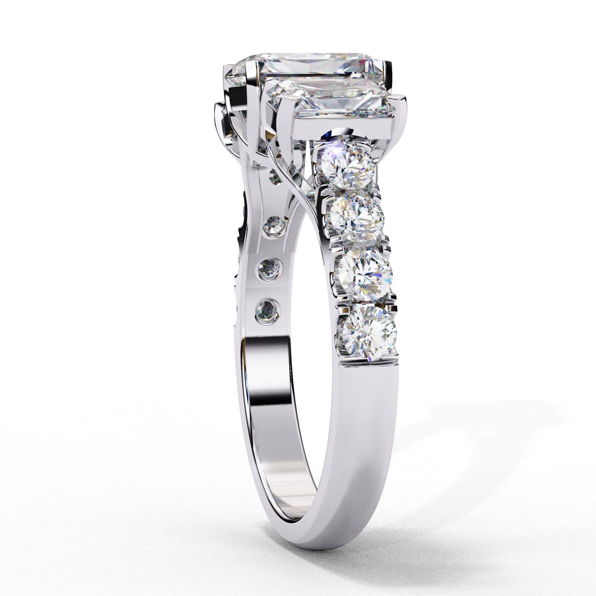 Radiant Multi-Stone Diamond Ring with Brilliant Side Accents