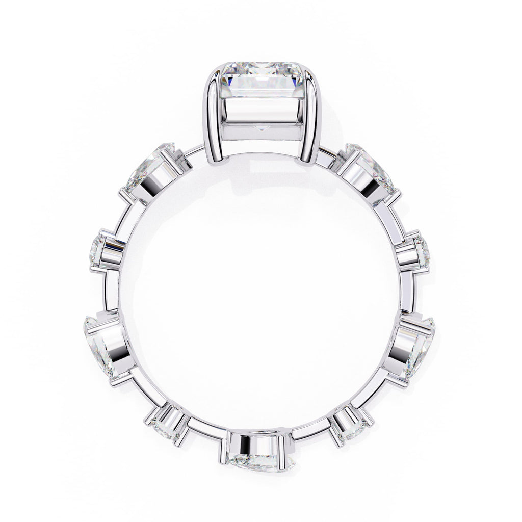 Radiant Central Stone Diamond Ring with Shimmering Side Accents