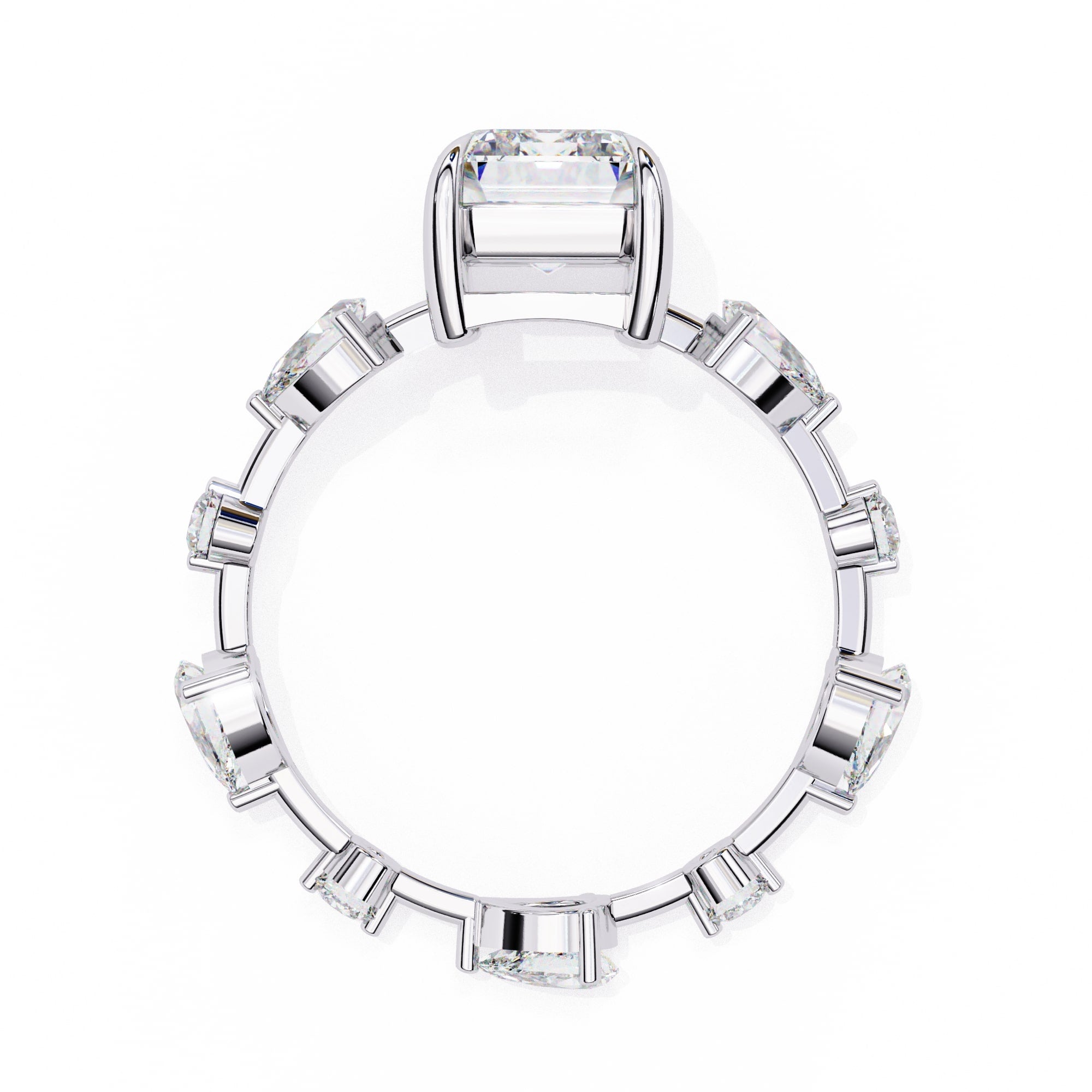 Radiant Central Stone Diamond Ring with Shimmering Side Accents