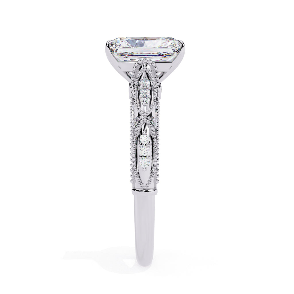 Radiant Solitaire Diamond Ring with Sparkling Side Stone Accents