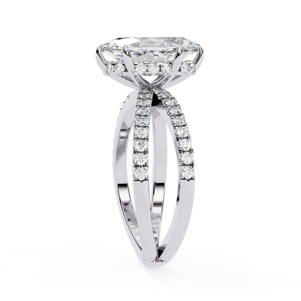 Radiant Central Stone Diamond Ring with Shimmering Side Accents