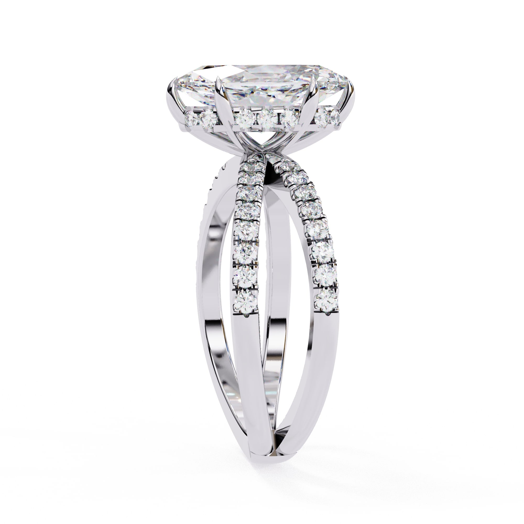 Radiant Central Stone Diamond Ring with Shimmering Side Accents