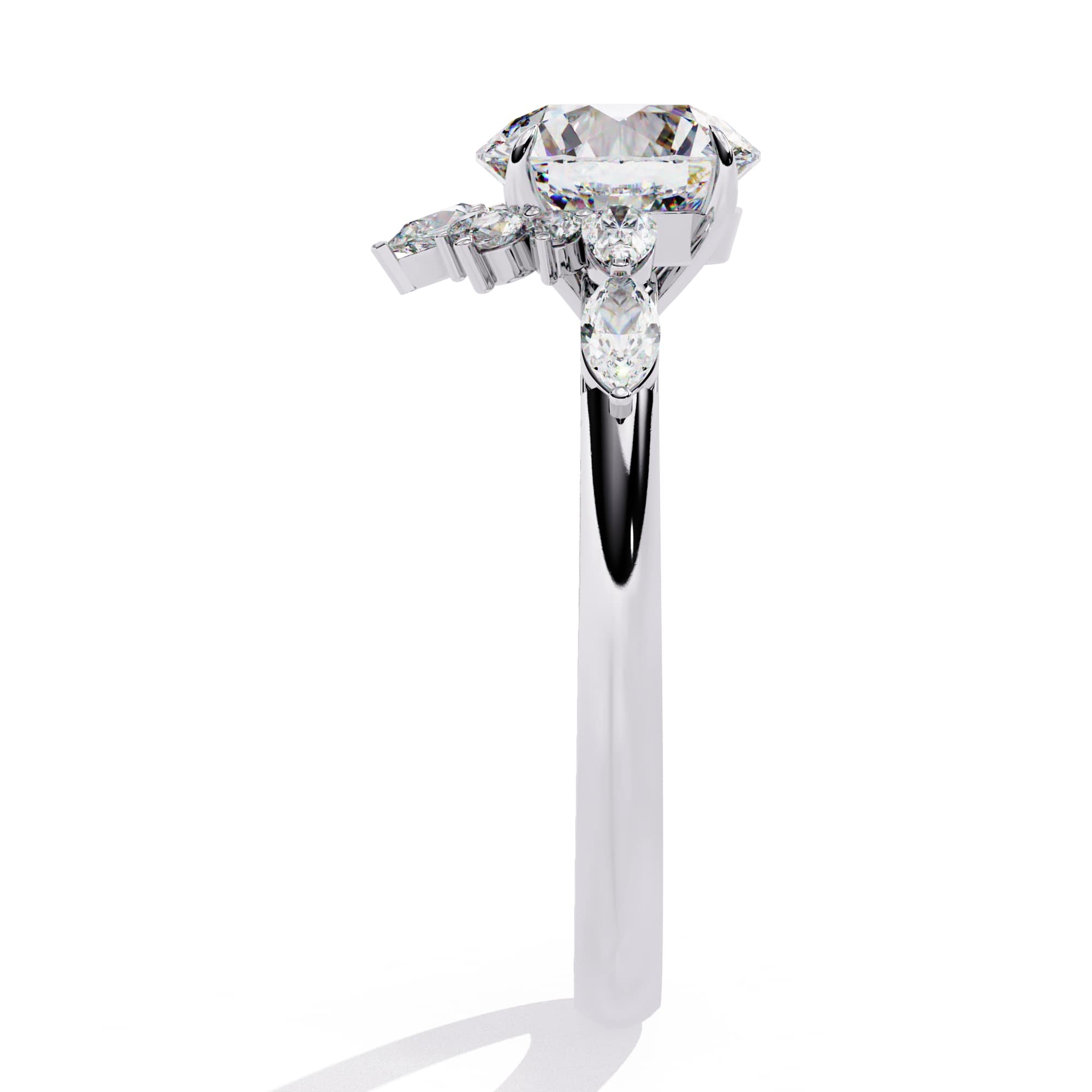 Radiant Central Stone Diamond Ring with Shimmering Side Accents
