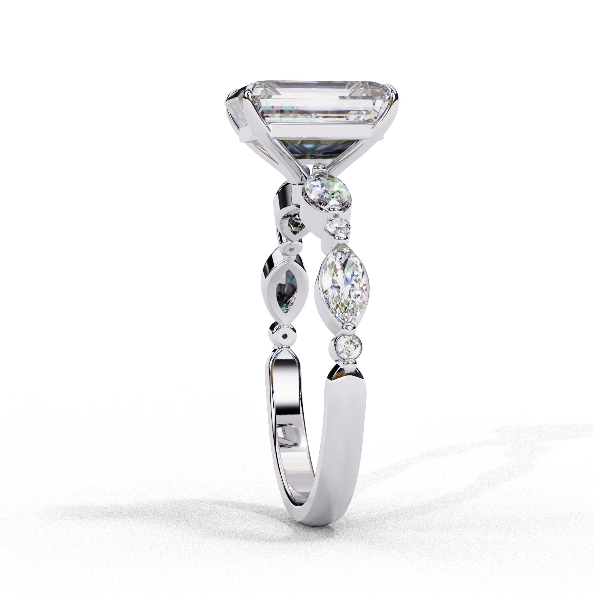 Radiant Central Stone Diamond Ring with Shimmering Side Accents