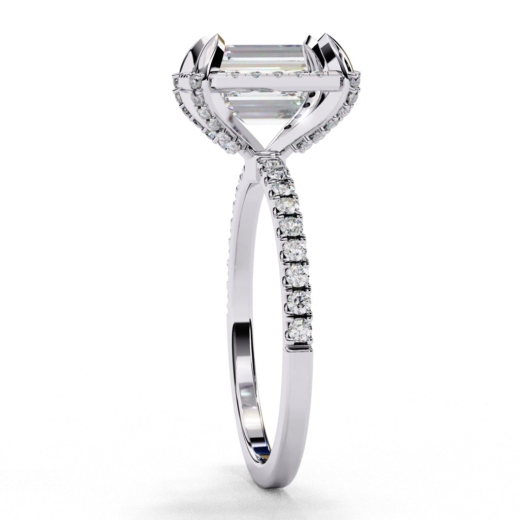 Radiant Central Stone Diamond Ring with Shimmering Side Accents