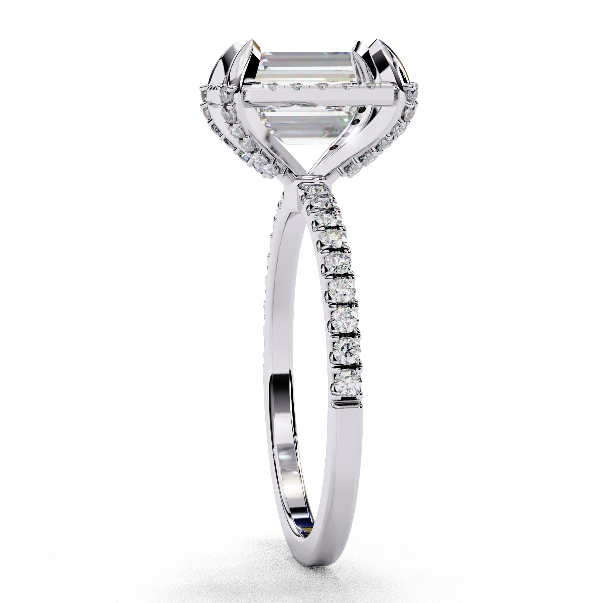 Radiant Central Stone Diamond Ring with Shimmering Side Accents