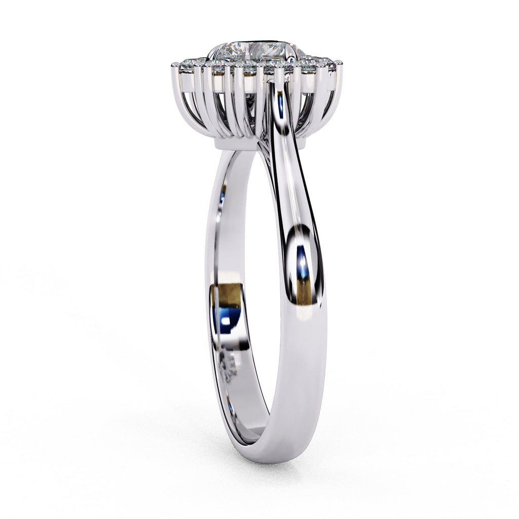 Radiant Central Stone Diamond Ring with Sparkling Side Accents