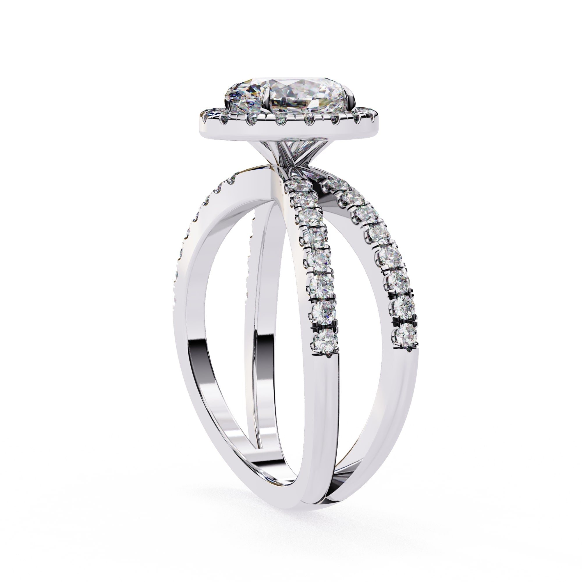 Radiant Central Stone Diamond Ring with Shimmering Side Accents