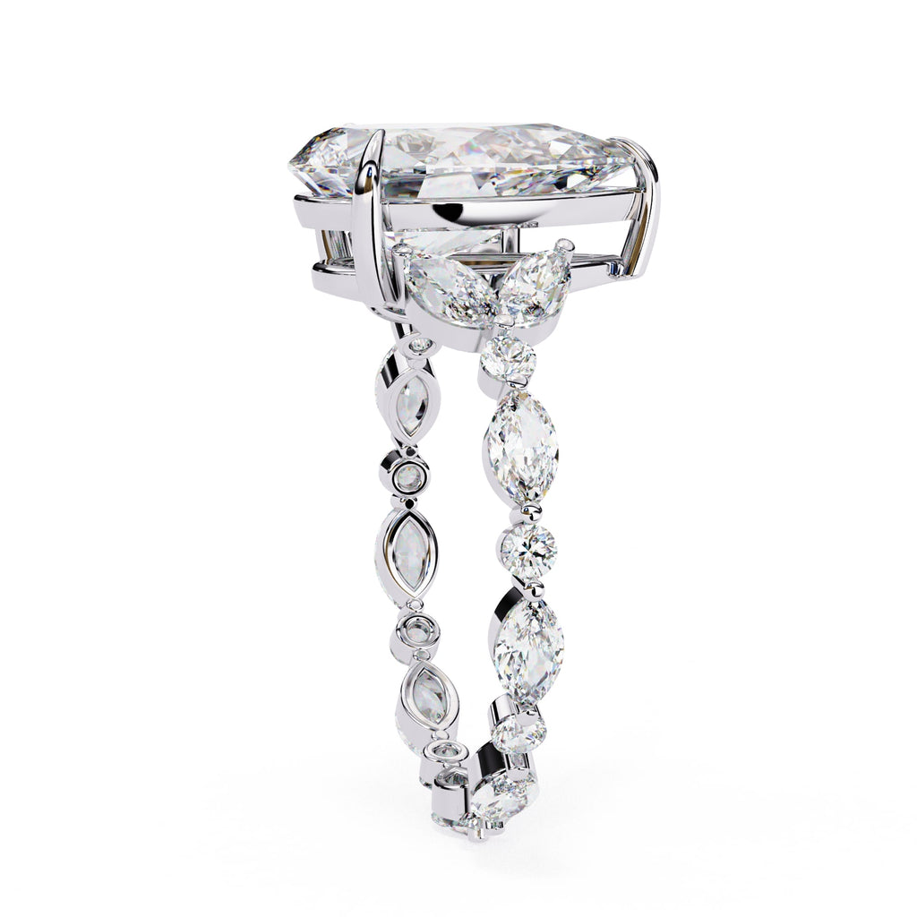 Radiant Central Stone Diamond Ring with Shimmering Side Accents