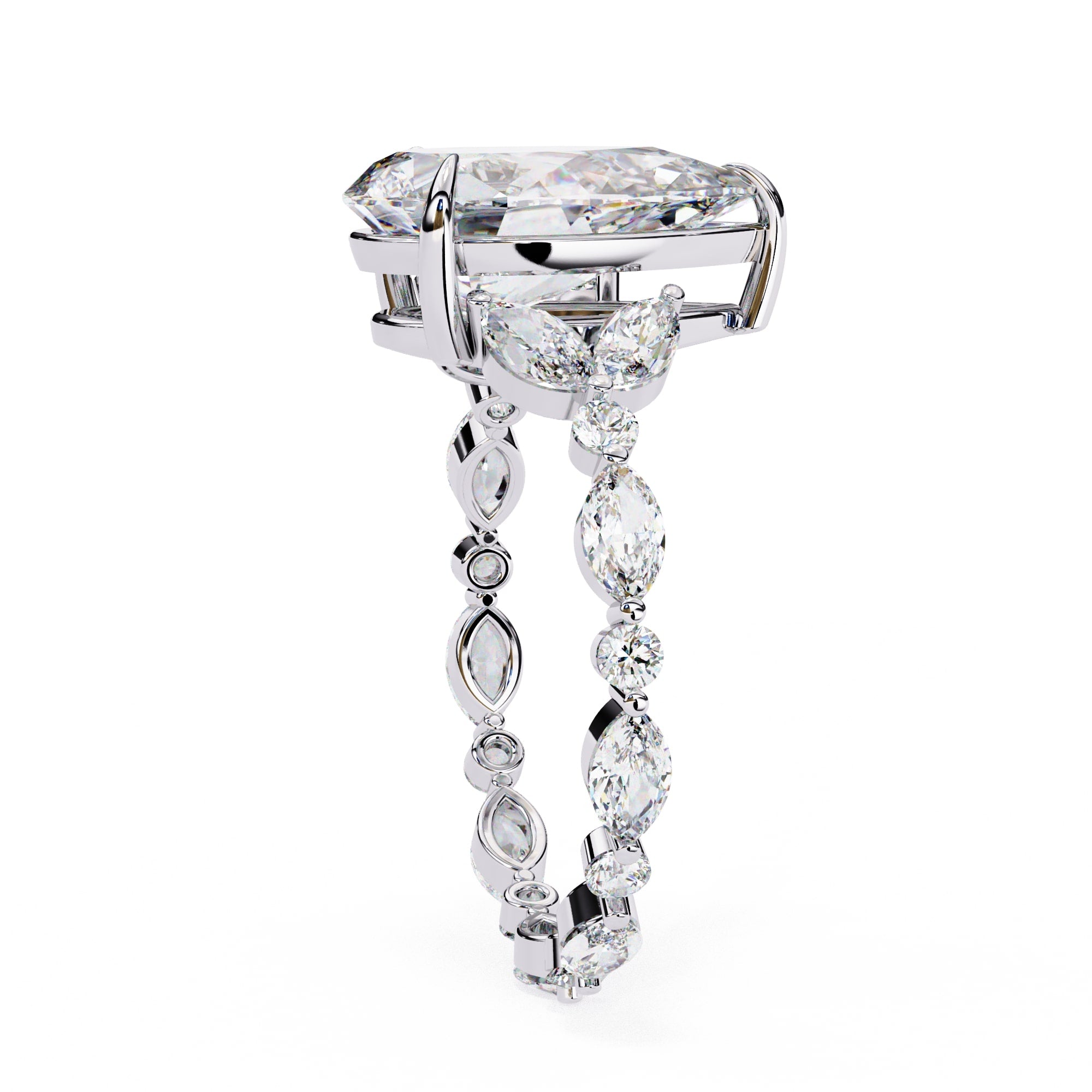 Radiant Central Stone Diamond Ring with Shimmering Side Accents