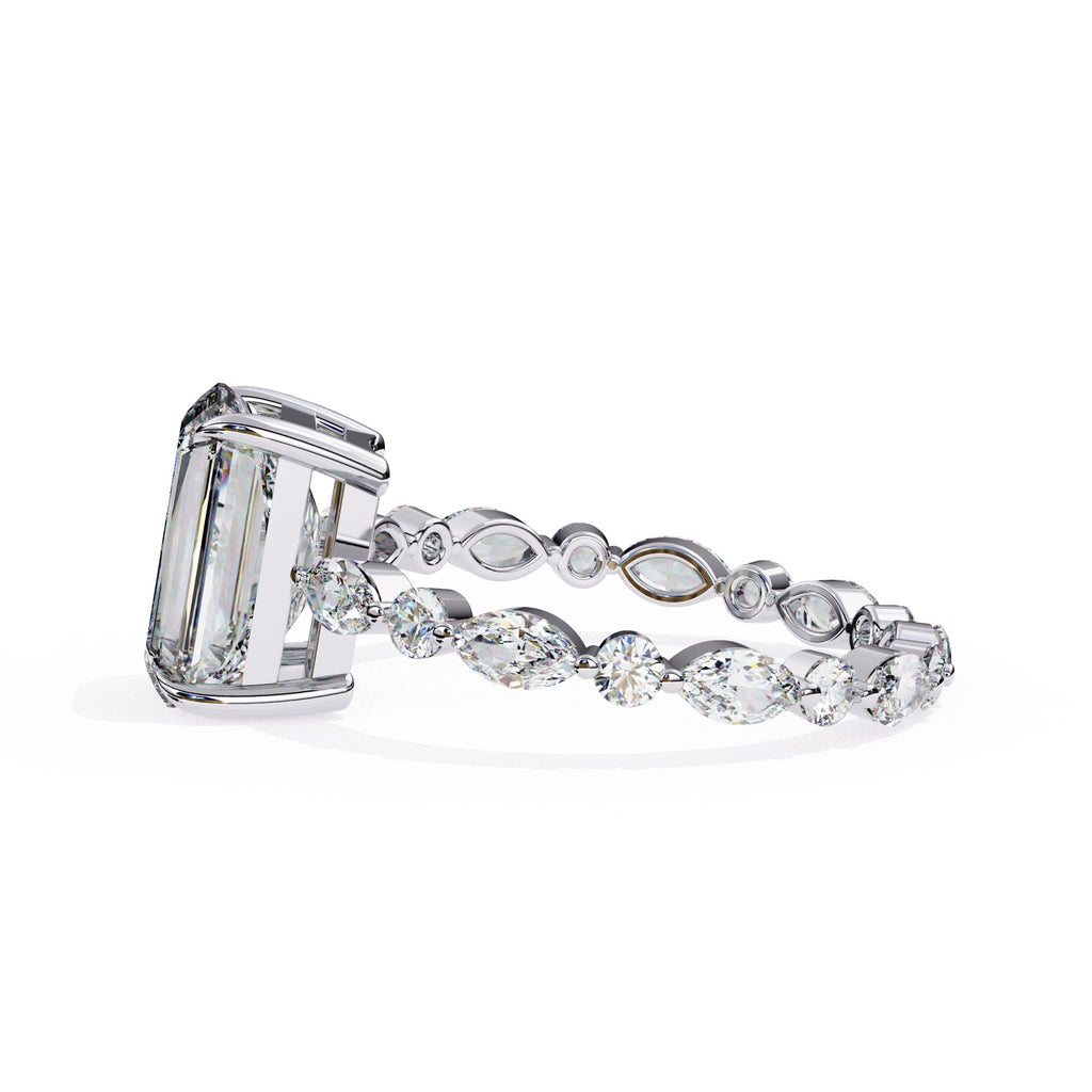 Radiant Central Stone Diamond Ring with Shimmering Side Accents
