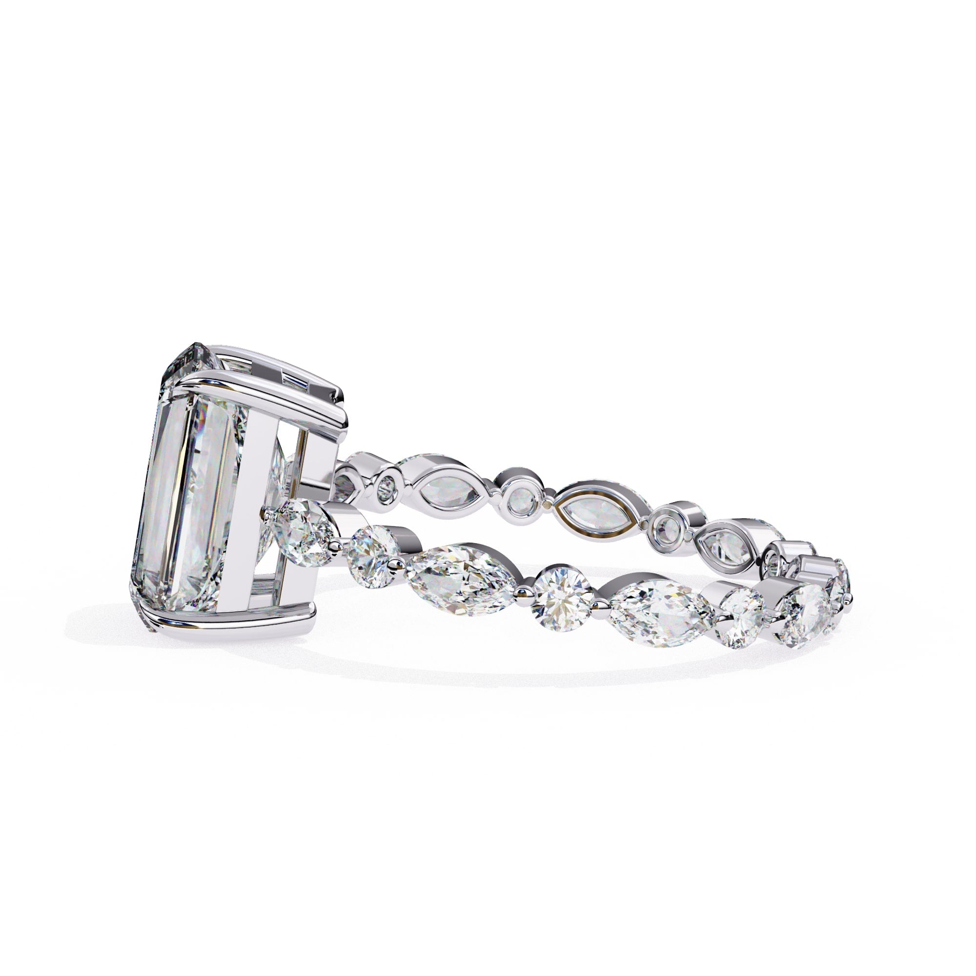 Radiant Central Stone Diamond Ring with Shimmering Side Accents