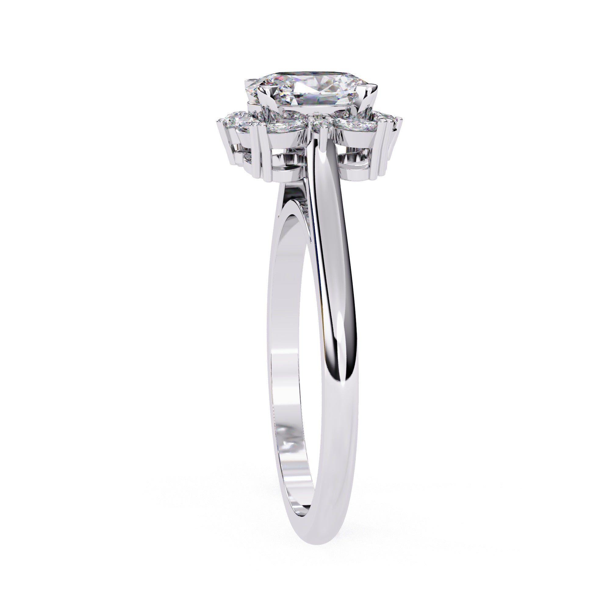 Radiant Central Stone Diamond Ring with Shimmering Side Accents