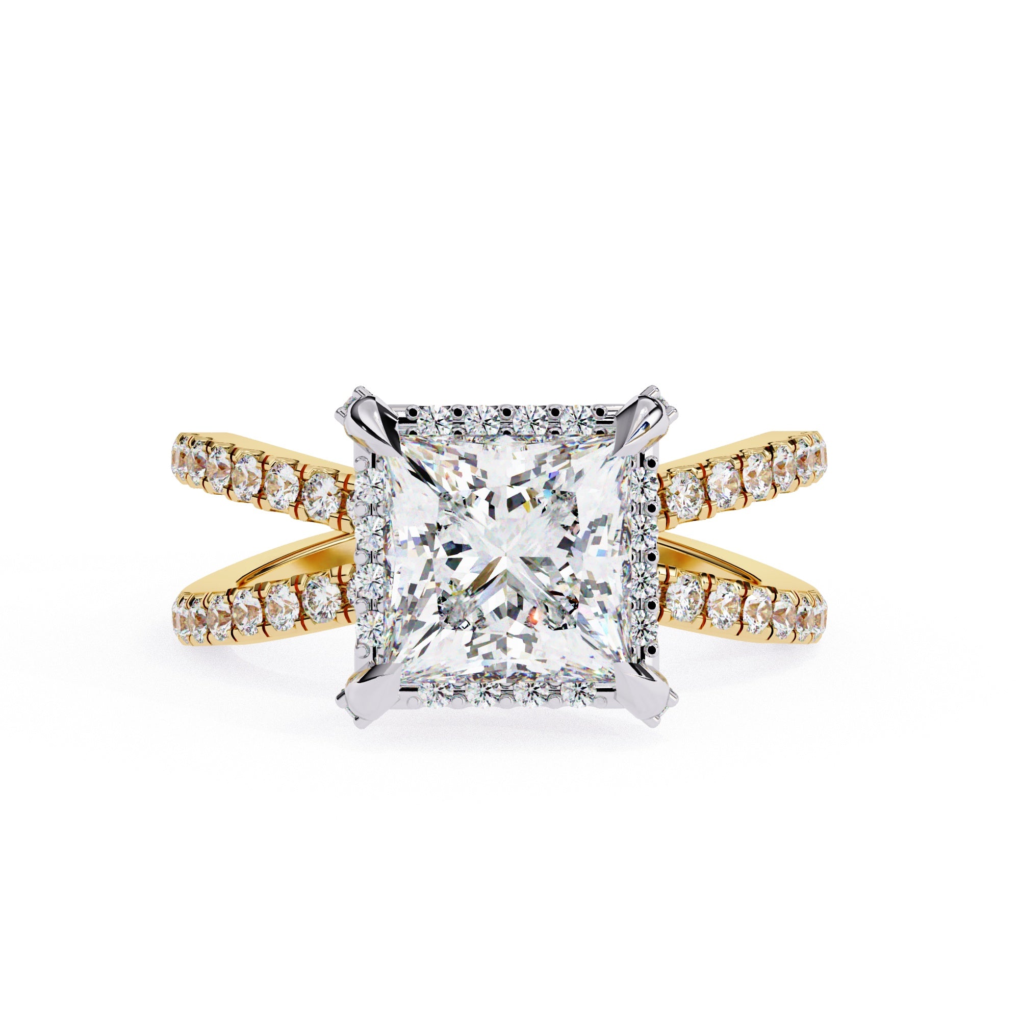 Radiant Central Stone Diamond Elegance Ring