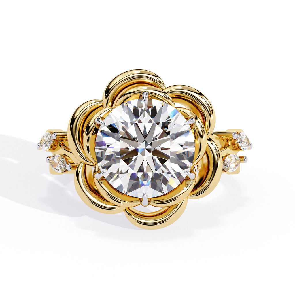 Radiant Central Stone Diamond Ring with Shimmering Side Accents