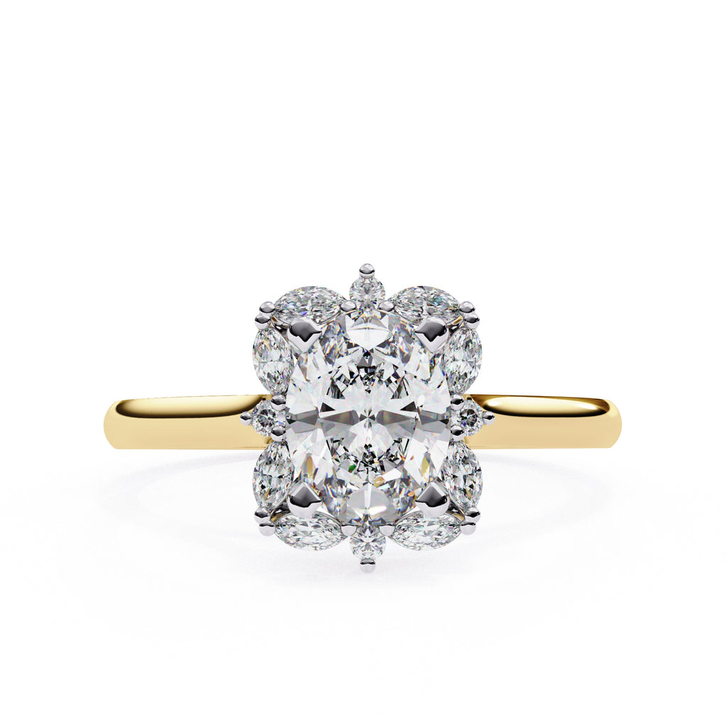 Radiant Central Stone Diamond Ring with Shimmering Side Accents