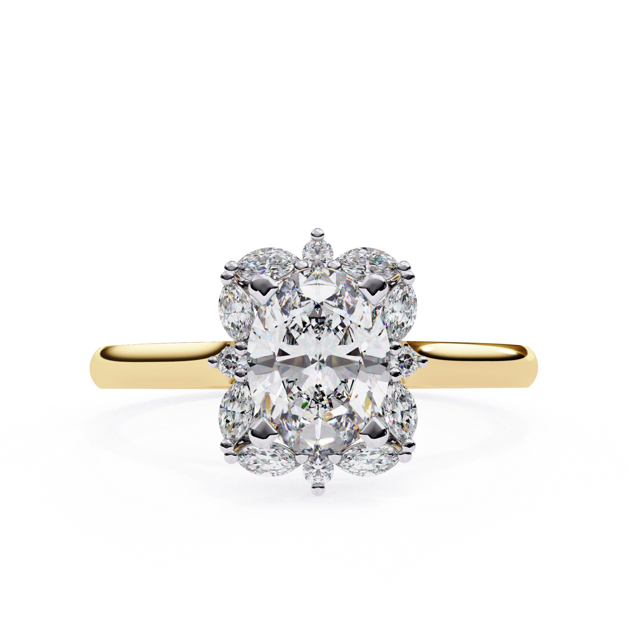 Radiant Central Stone Diamond Ring with Shimmering Side Accents