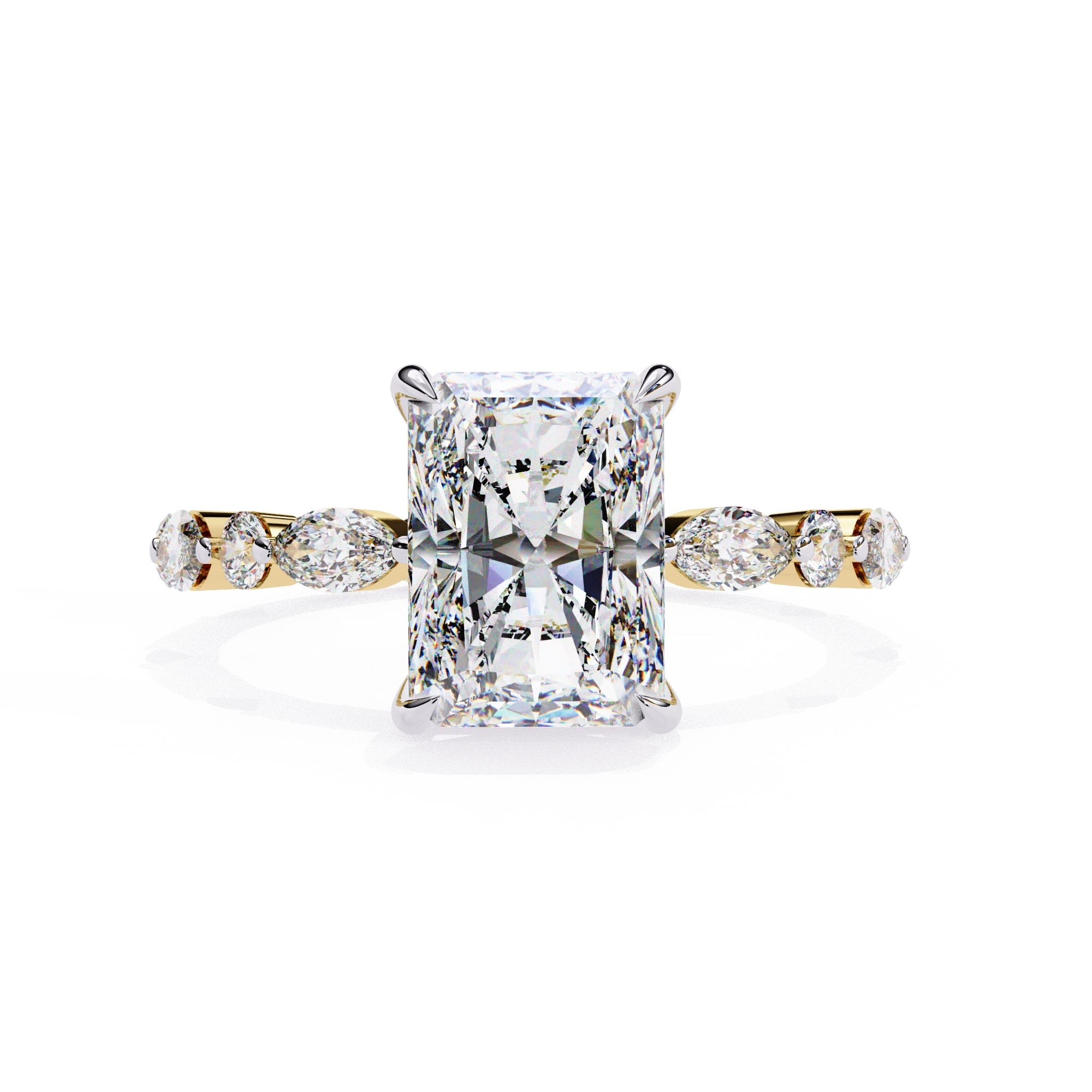 Radiant Central Stone Diamond Ring with Shimmering Side Accents