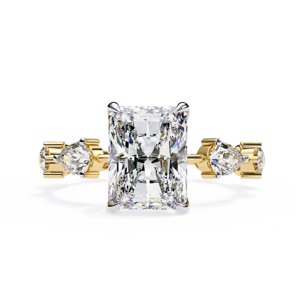 Radiant Central Stone Diamond Ring with Shimmering Side Accents