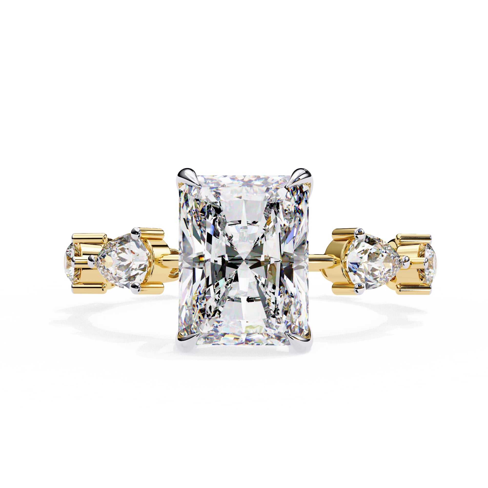 Radiant Central Stone Diamond Ring with Shimmering Side Accents