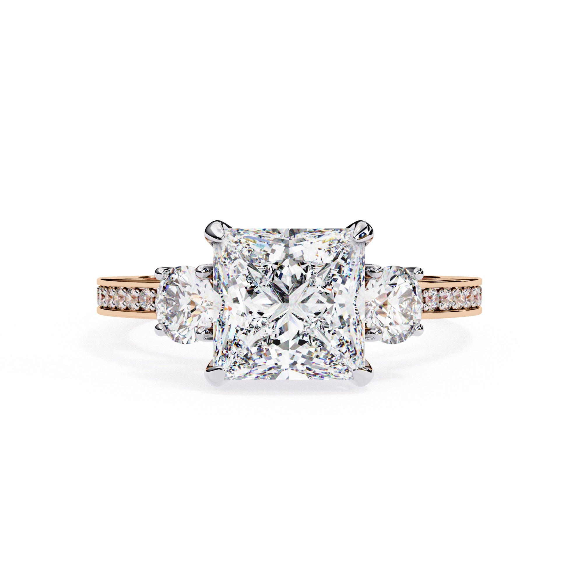Elegant Diamond Central Stone Ring with Shimmering Side Accents