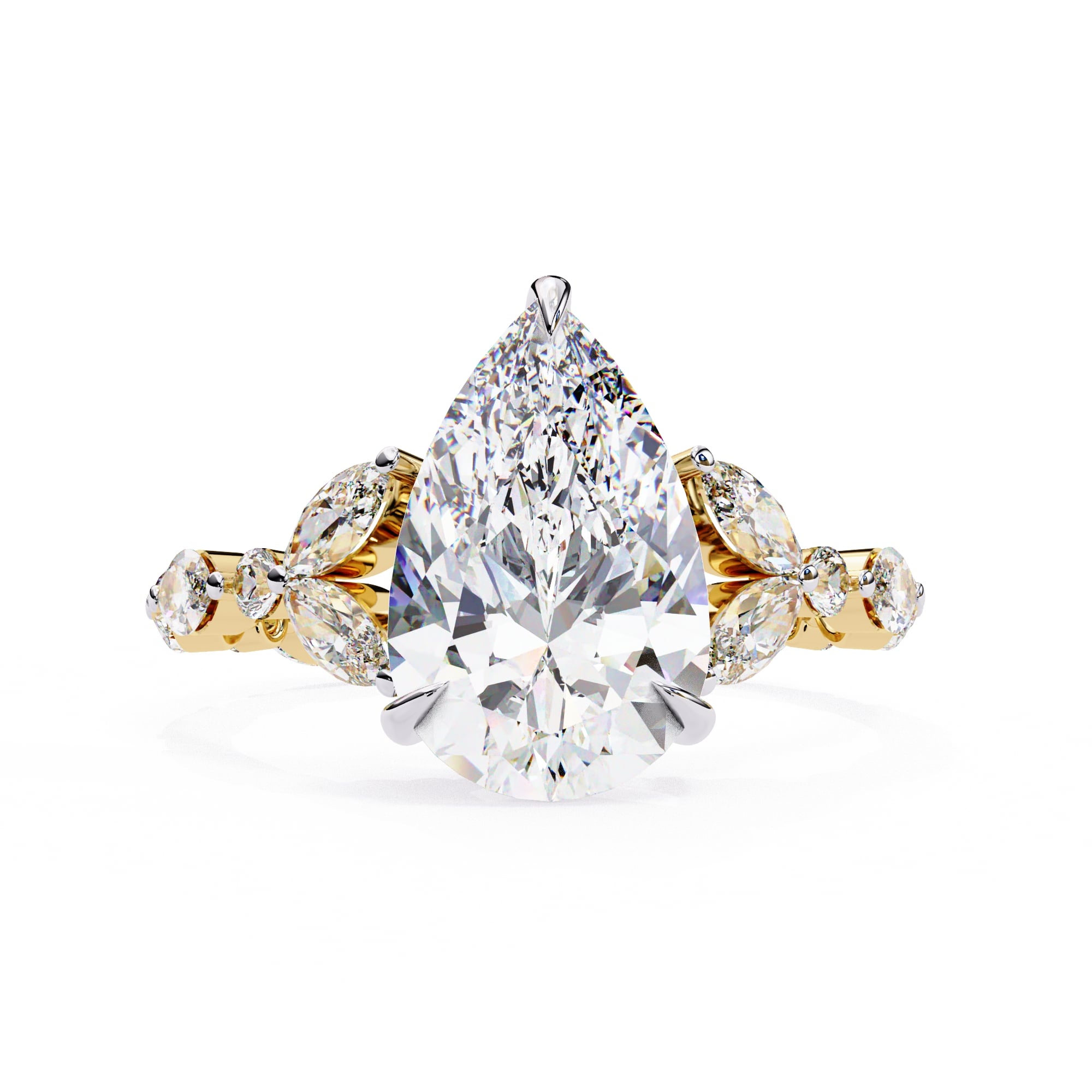 Radiant Central Stone Diamond Ring with Shimmering Side Accents