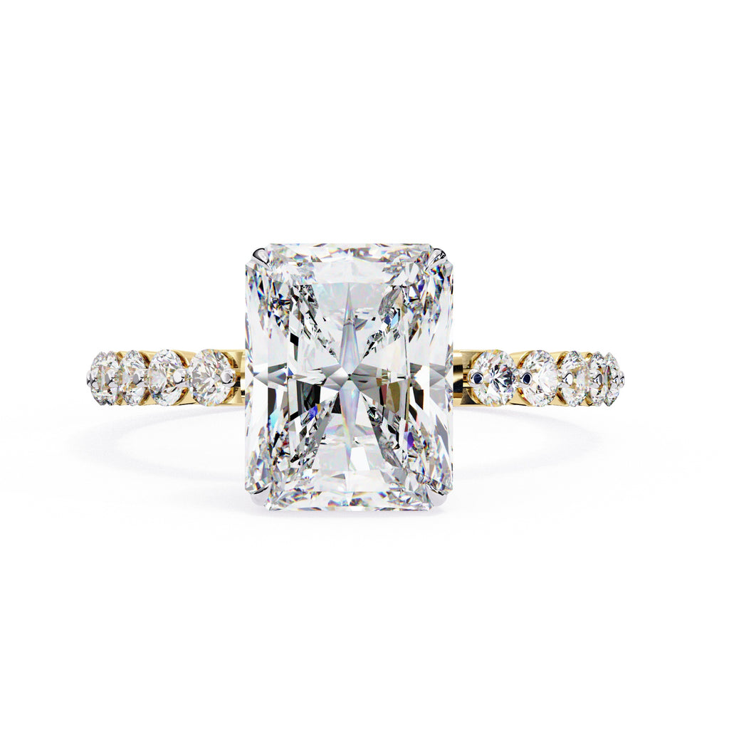 Radiant Central Stone Diamond Ring with Shimmering Accents