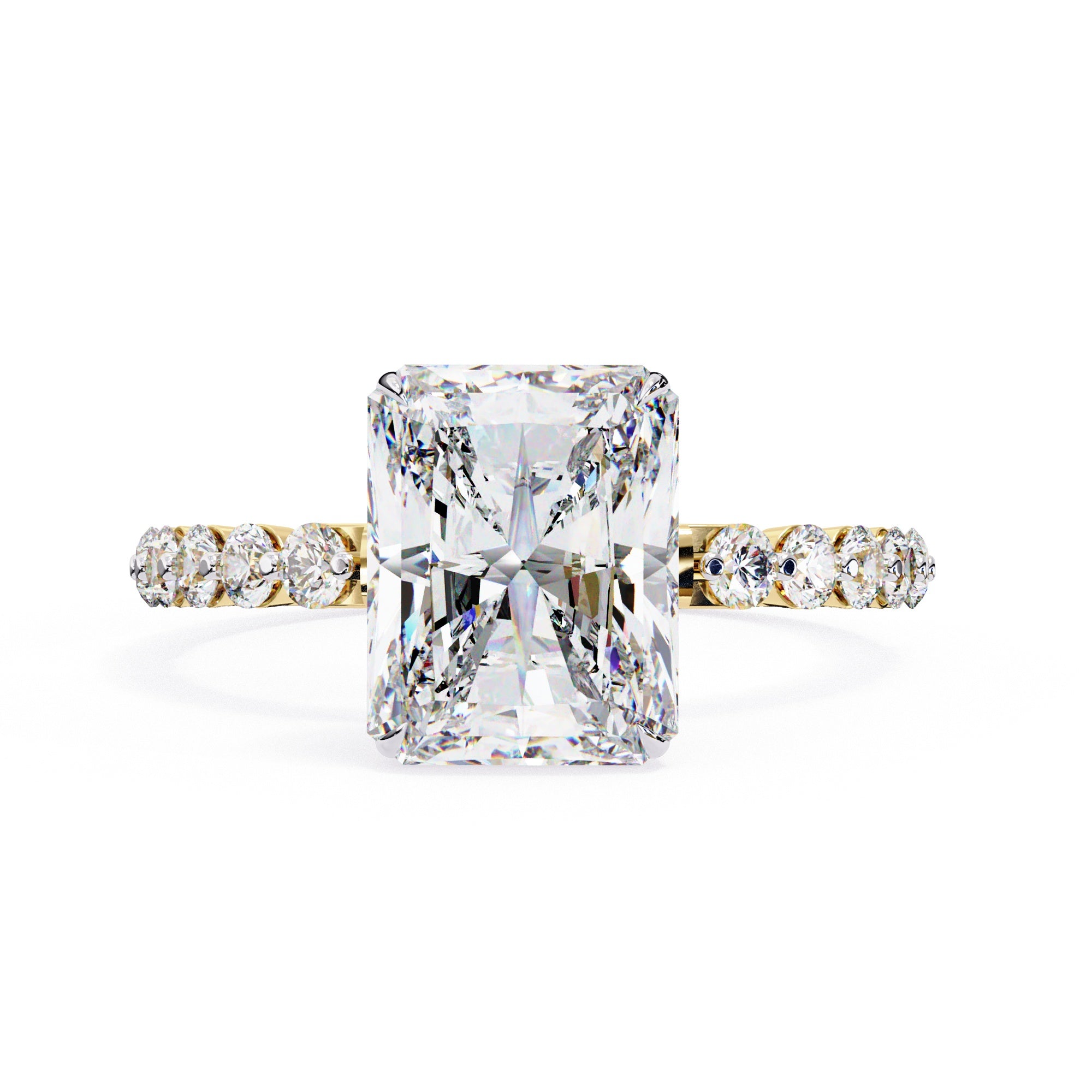Radiant Central Stone Diamond Ring with Shimmering Accents