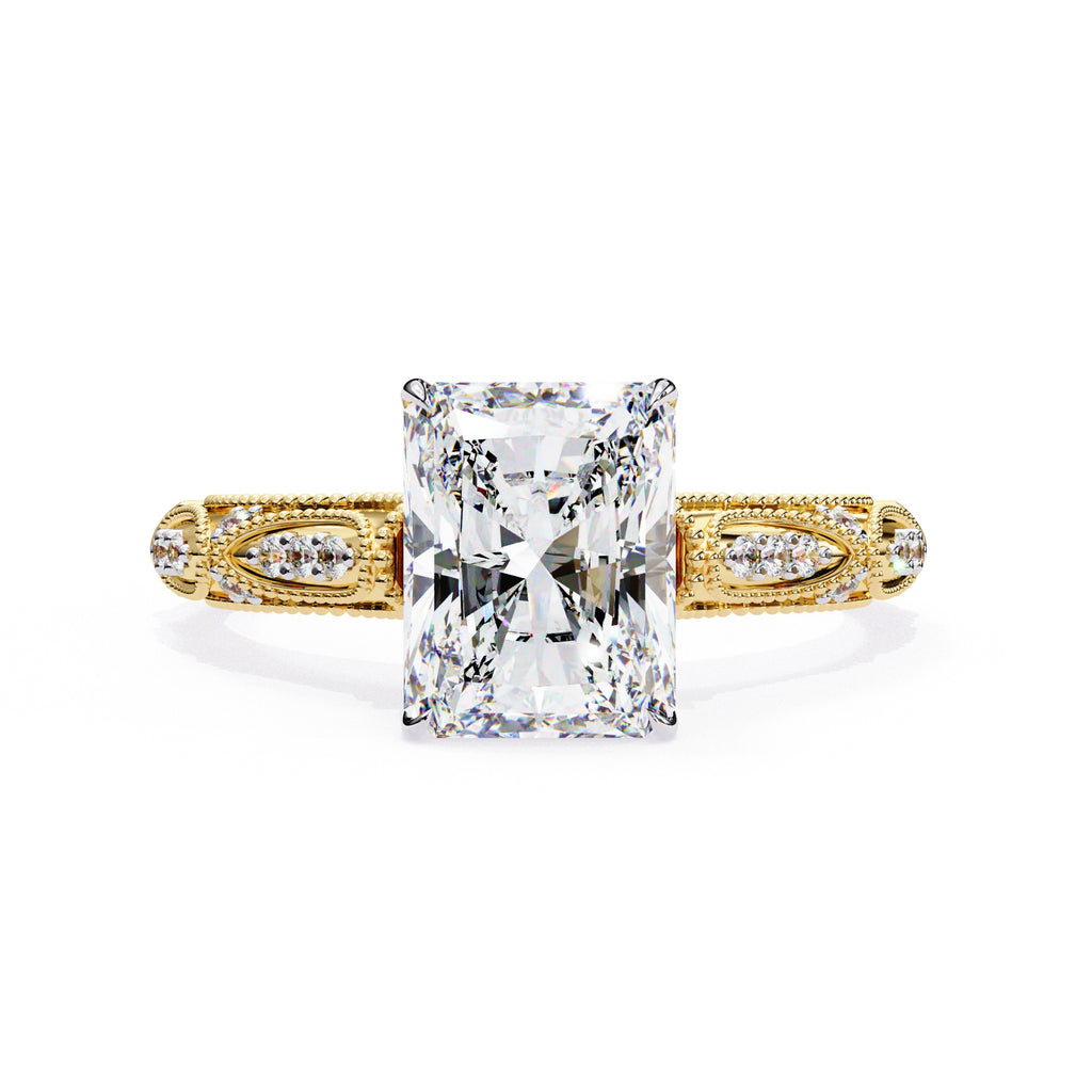 Radiant Solitaire Diamond Ring with Sparkling Side Stone Accents