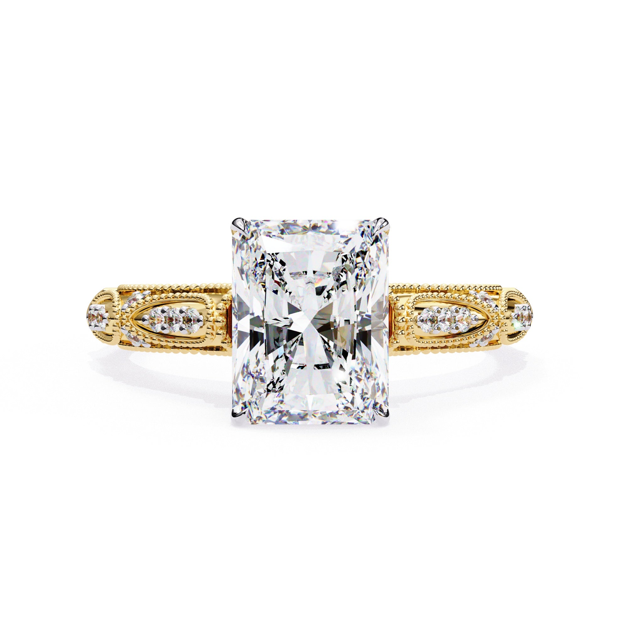 Radiant Solitaire Diamond Ring with Sparkling Side Stone Accents