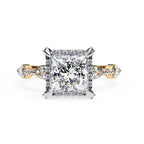 Radiant Central Stone Diamond Ring with Shimmering Side Accents
