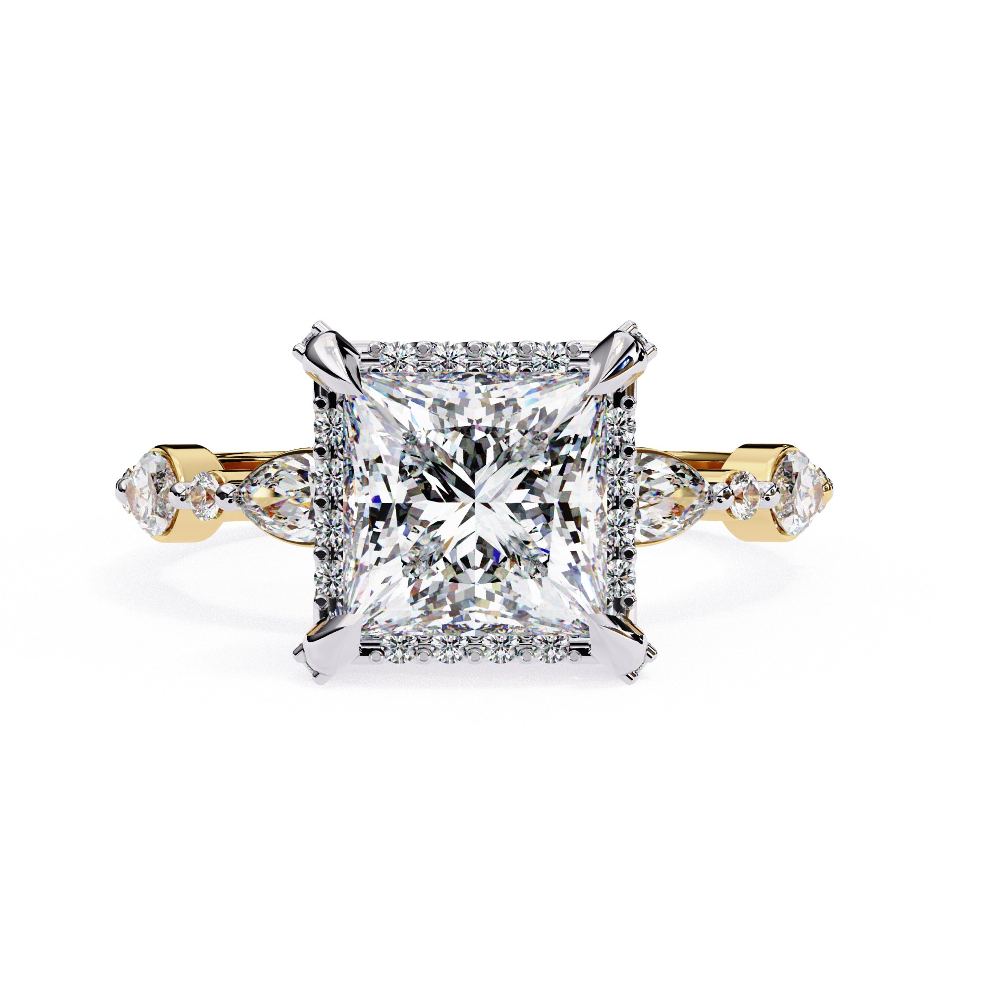 Radiant Central Stone Diamond Ring with Shimmering Side Accents