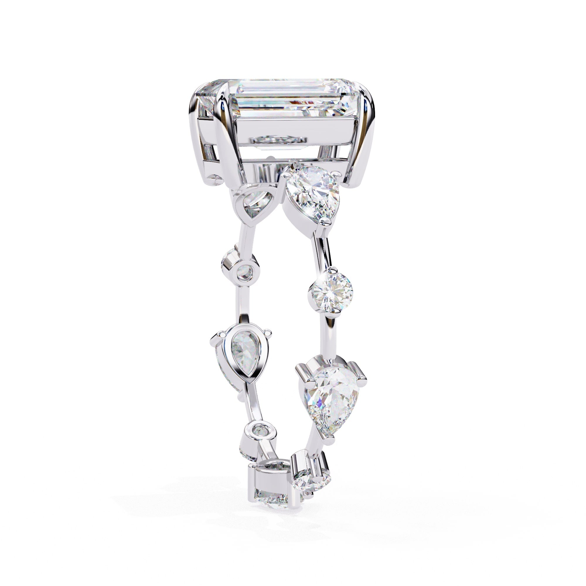 Radiant Central Stone Diamond Ring with Shimmering Side Accents