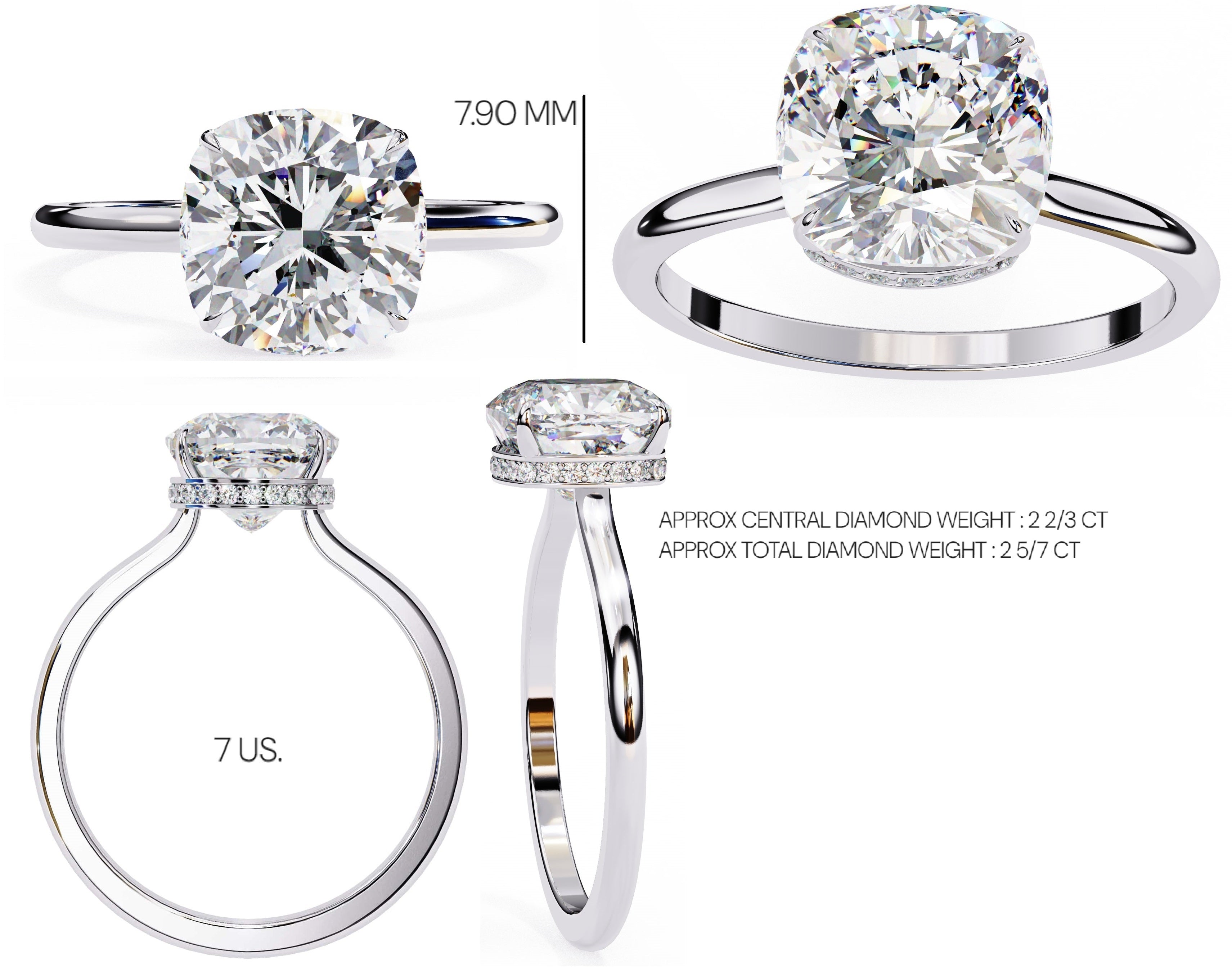 Radiant Central Stone Diamond Ring with Shimmering Side Accents