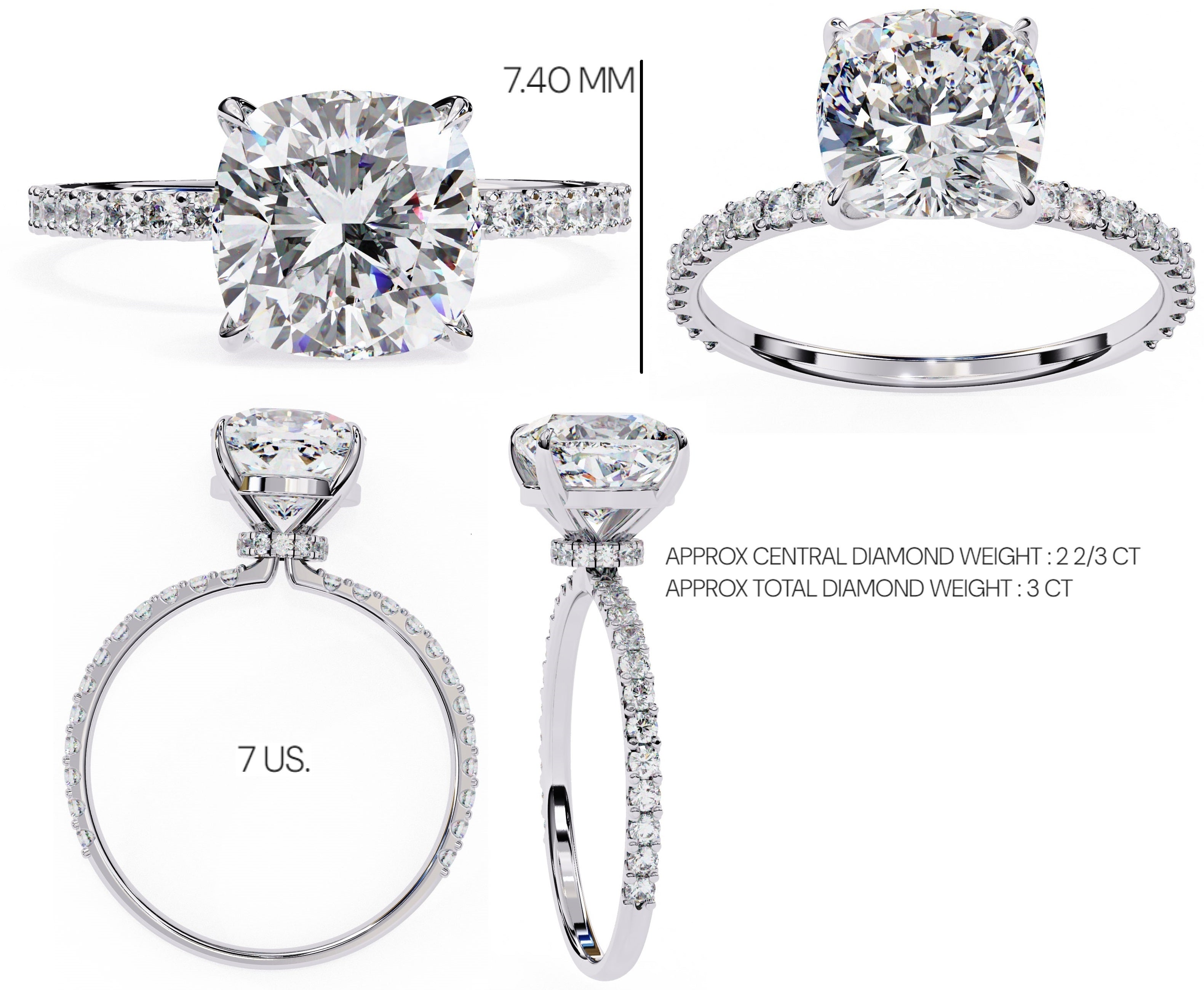 Radiant Central Stone Diamond Ring with Shimmering Side Accents