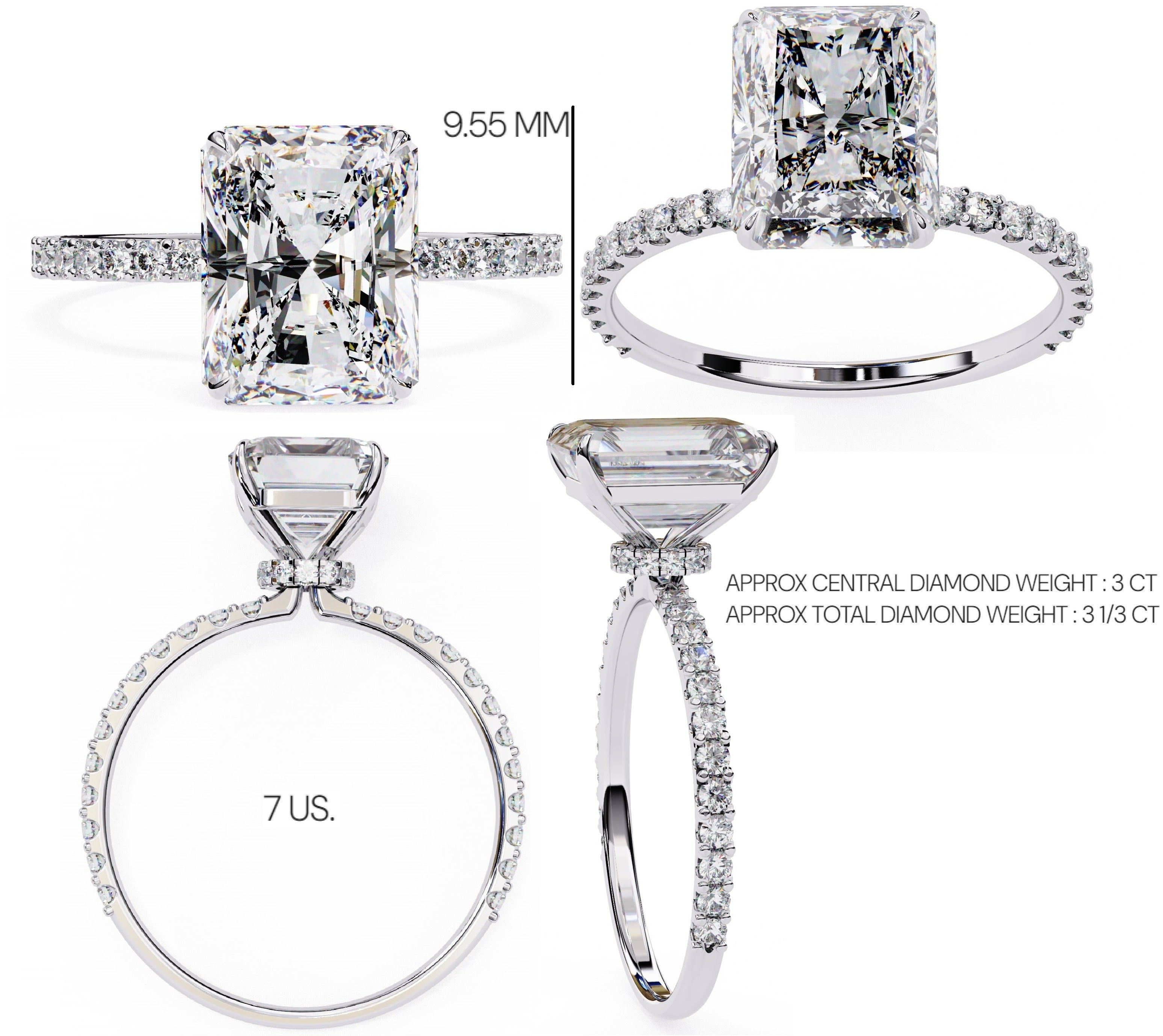 Radiant Central Stone Diamond Halo Ring