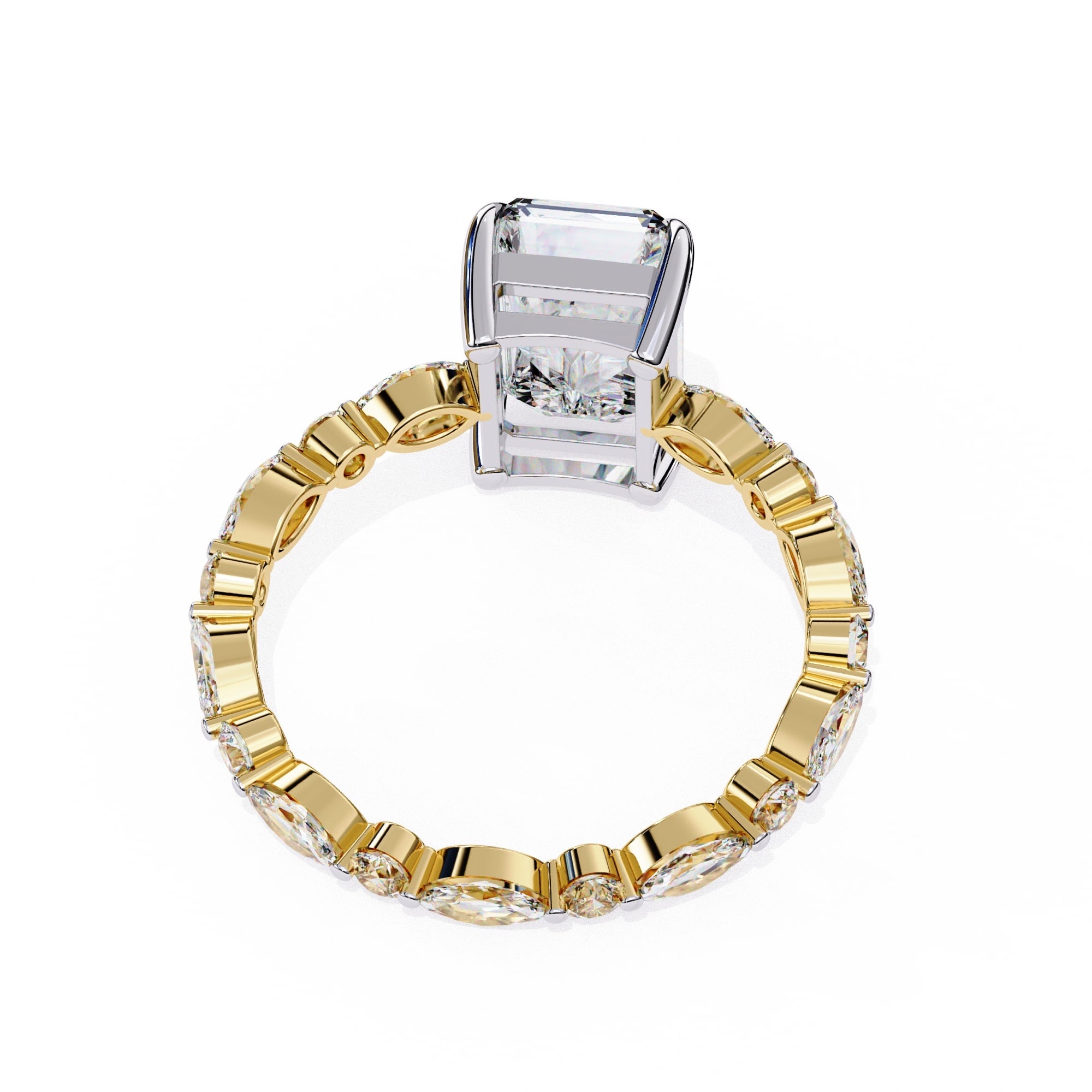Radiant Central Stone Diamond Ring with Shimmering Side Accents