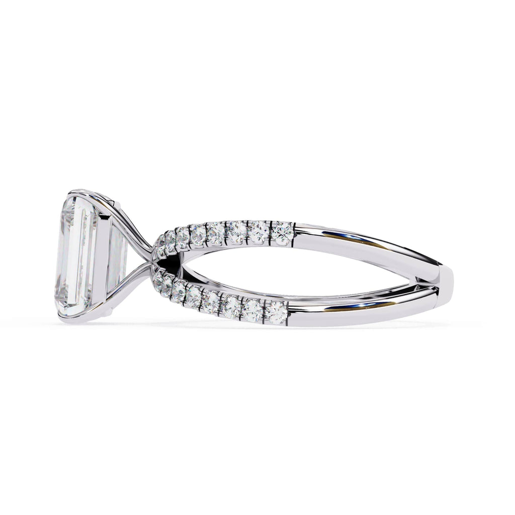Radiant Central Stone Diamond Ring with Shimmering Side Accents