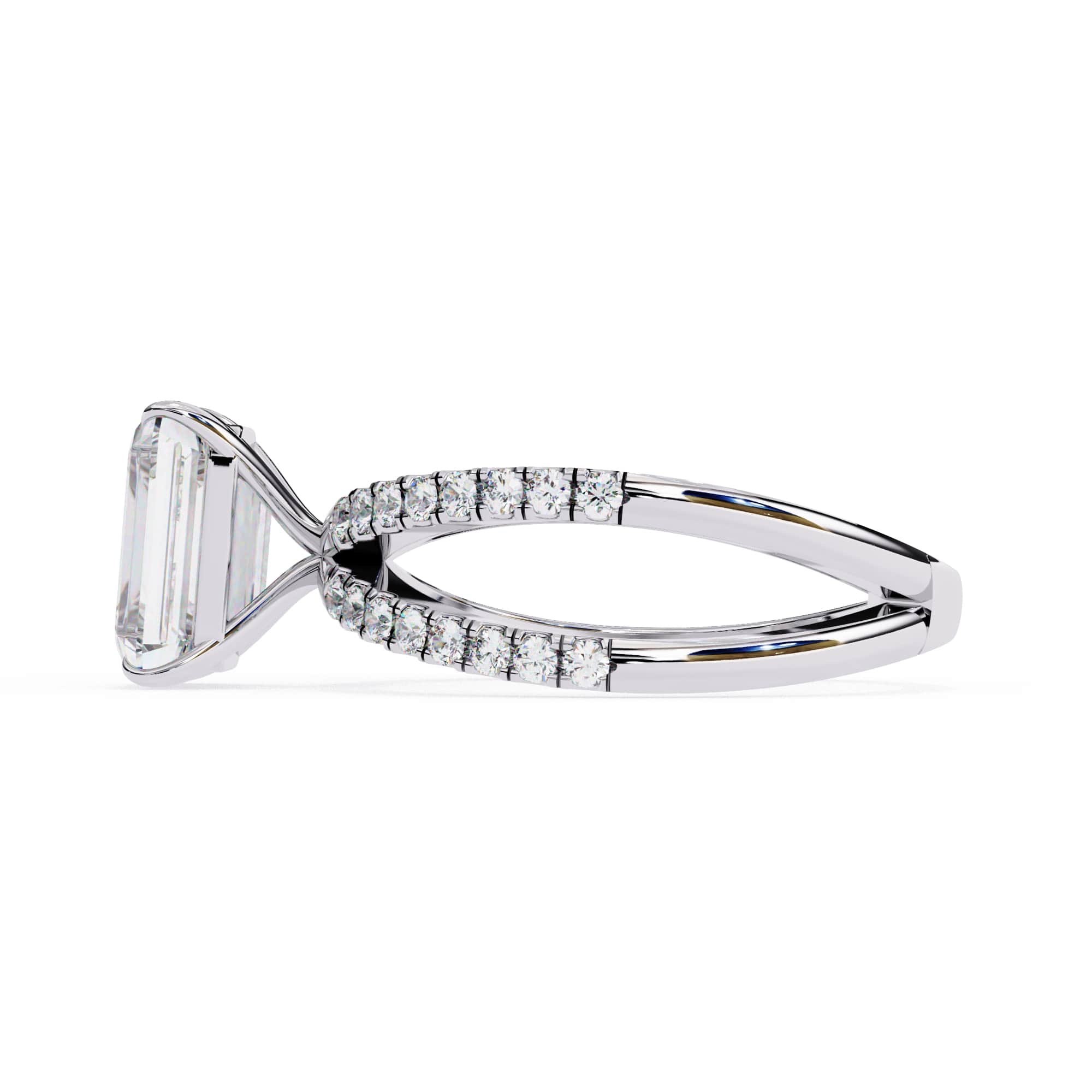 Radiant Central Stone Diamond Ring with Shimmering Side Accents