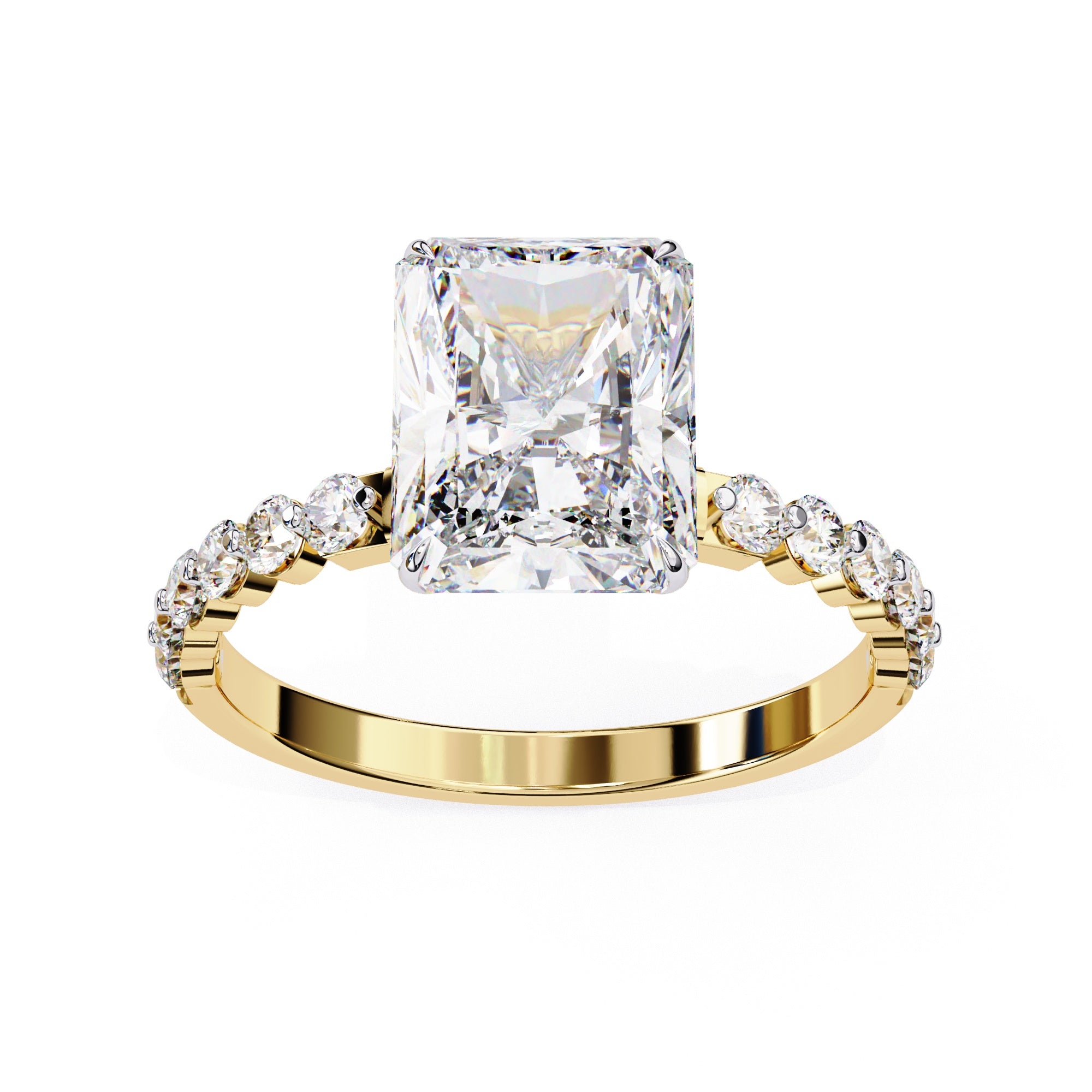 Radiant Central Stone Diamond Ring with Shimmering Accents